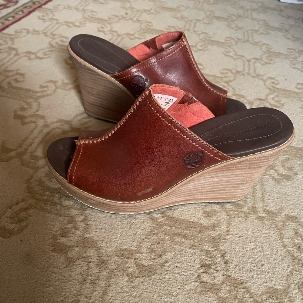 Timberland Brown Leather Wedge Mules